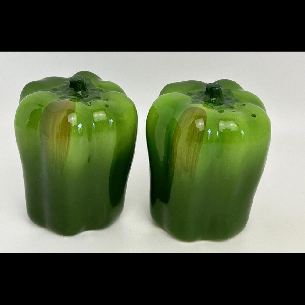 Vintage Otagiri Green Peppers Salt Pepper Shakers Ceramic Japan 1984 - Picture 5 of 9